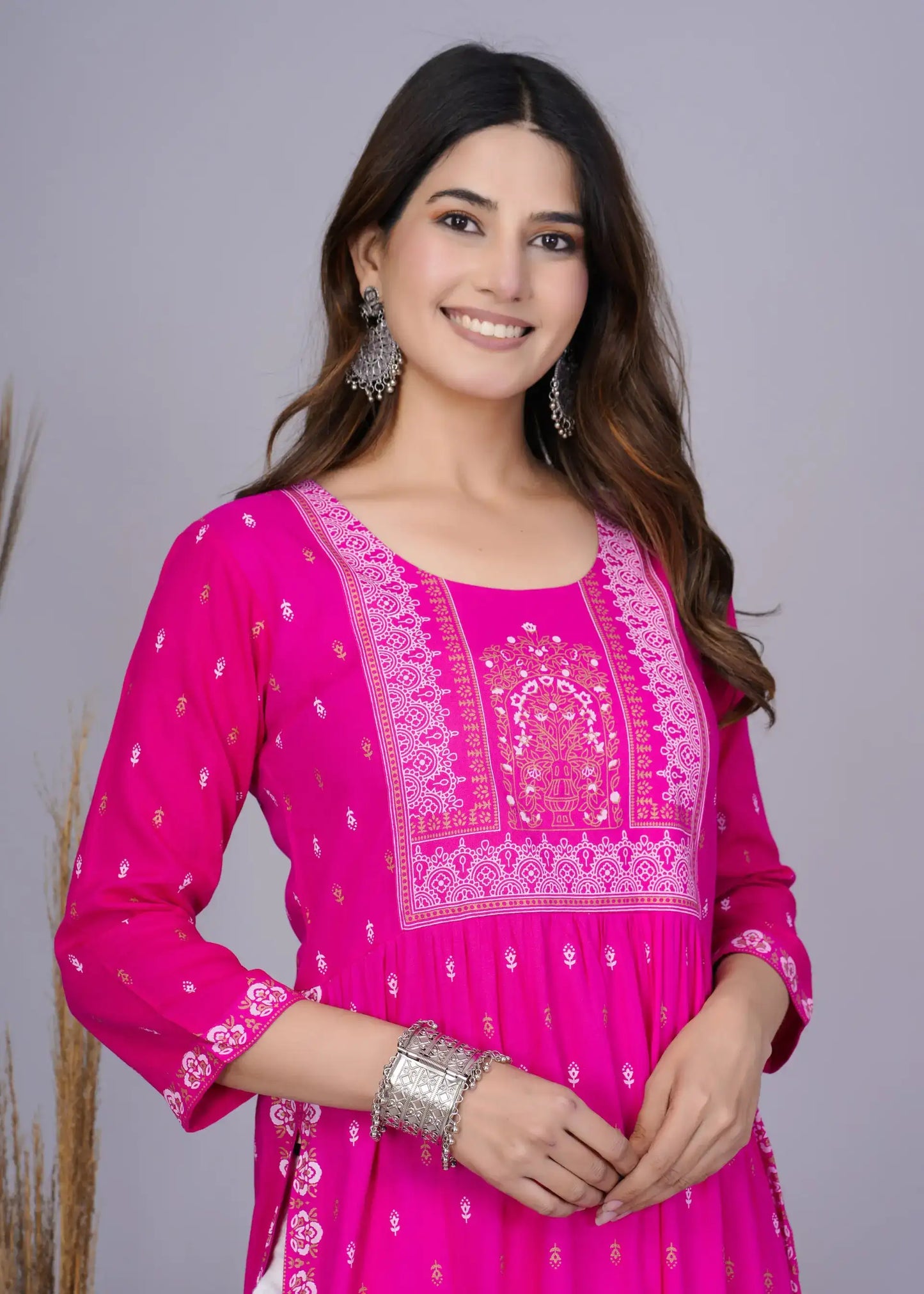 Pink Nayra Cut Printed Kurti in Cotton | Ethnic Everyday Wear for Women – Lamenda