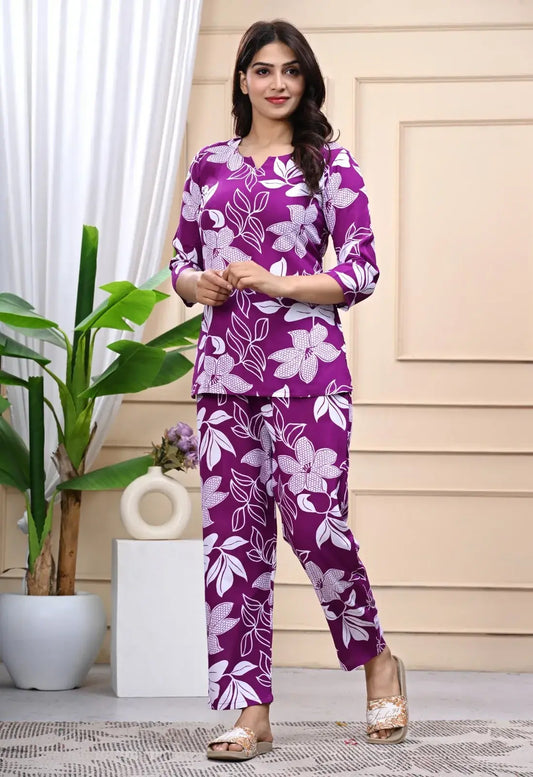 Purple Floral Print Cotton Co-ord Set for Women – Lamenda