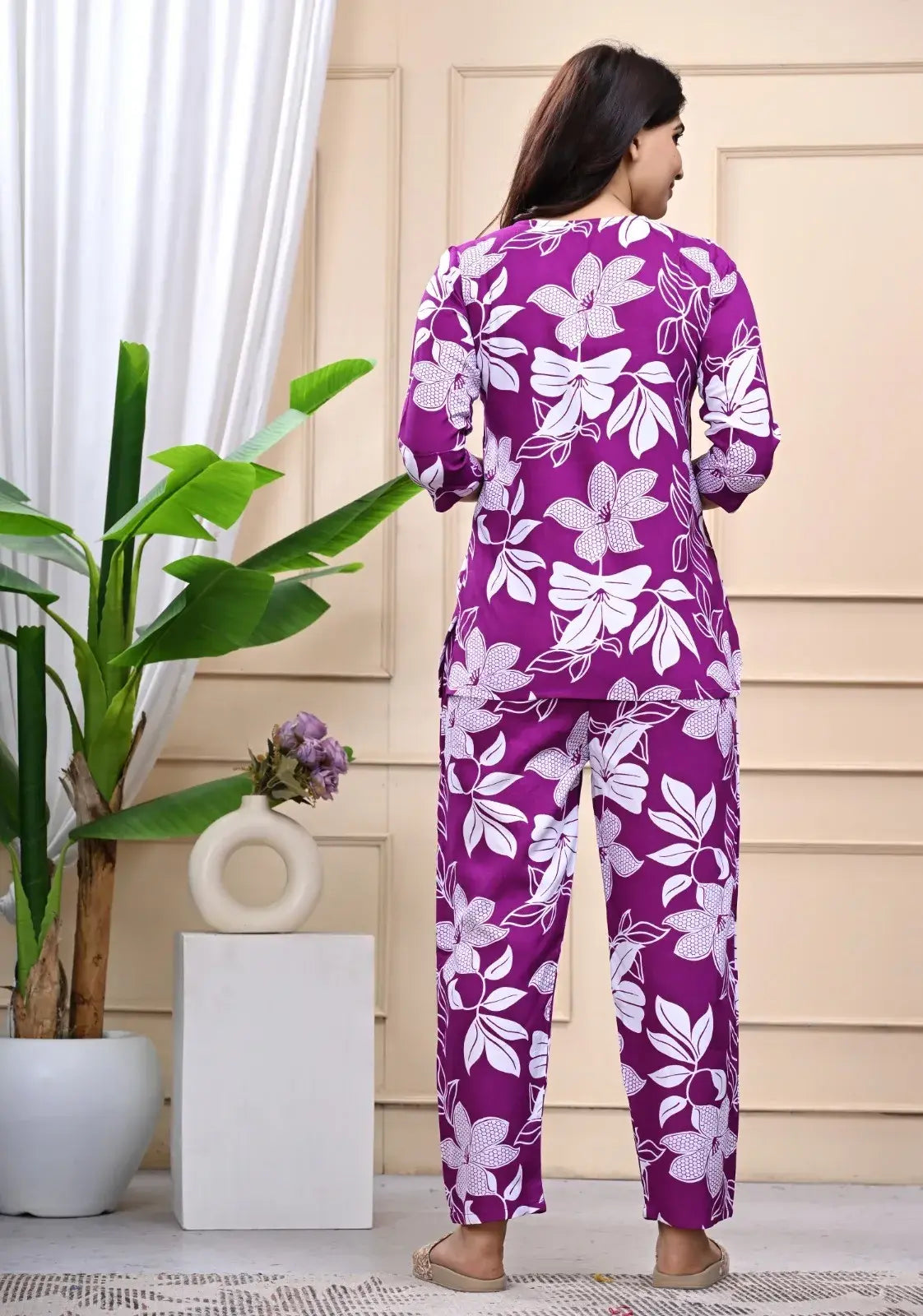Purple Floral Print Cotton Co-ord Set for Women – Lamenda