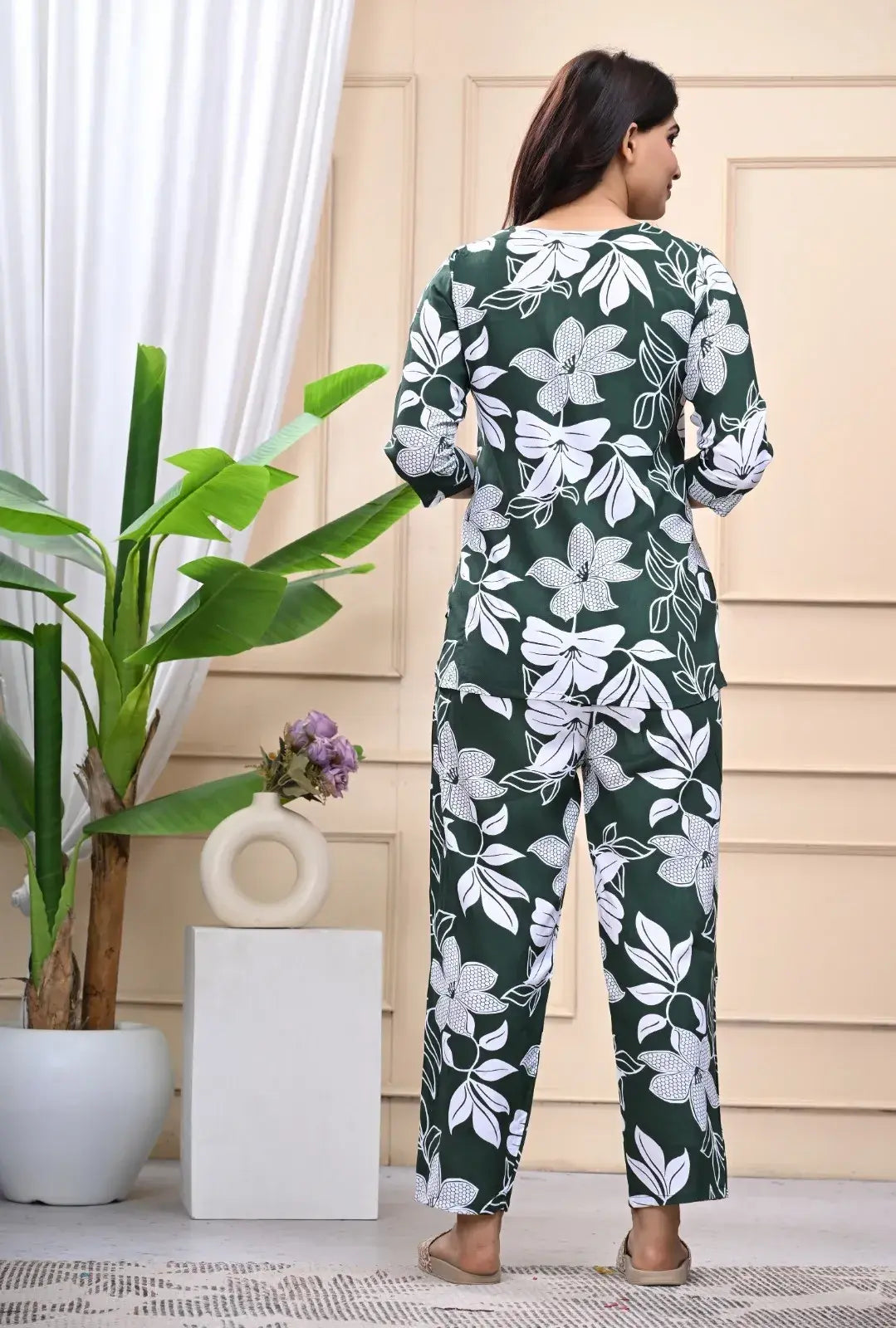 Dark Green Floral Print Cotton Co-ord Set for Women – Lamenda