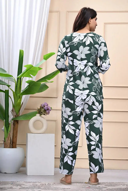 Dark Green Floral Print Cotton Co-ord Set for Women – Lamenda