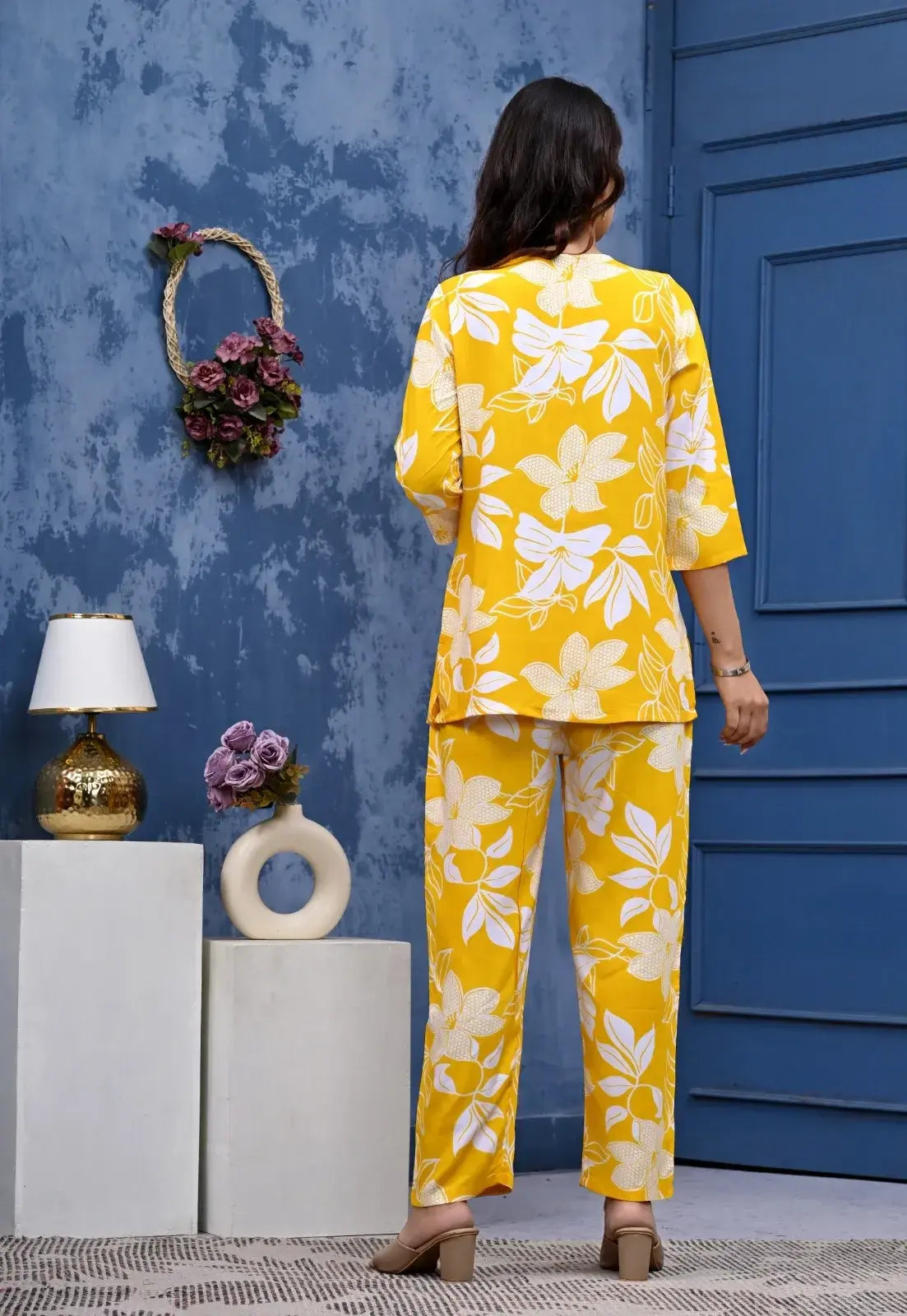 Bright Yellow Floral Cotton Co-ord Set for Women – Lamenda