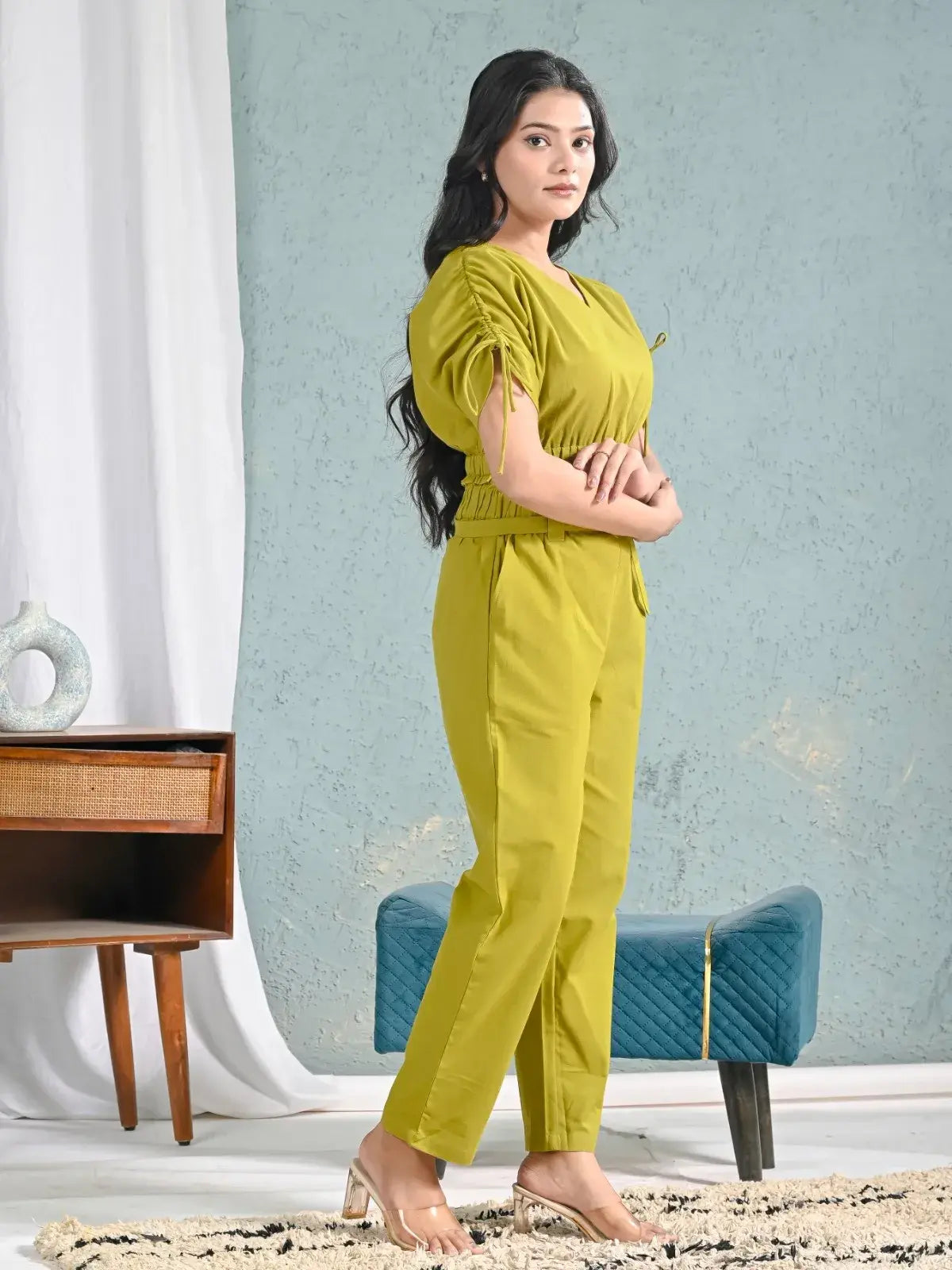 Olive Green Solid Crop Top and Pants Co-ord Set for Women | Trendy Summer Co-ord Looks – Lamenda