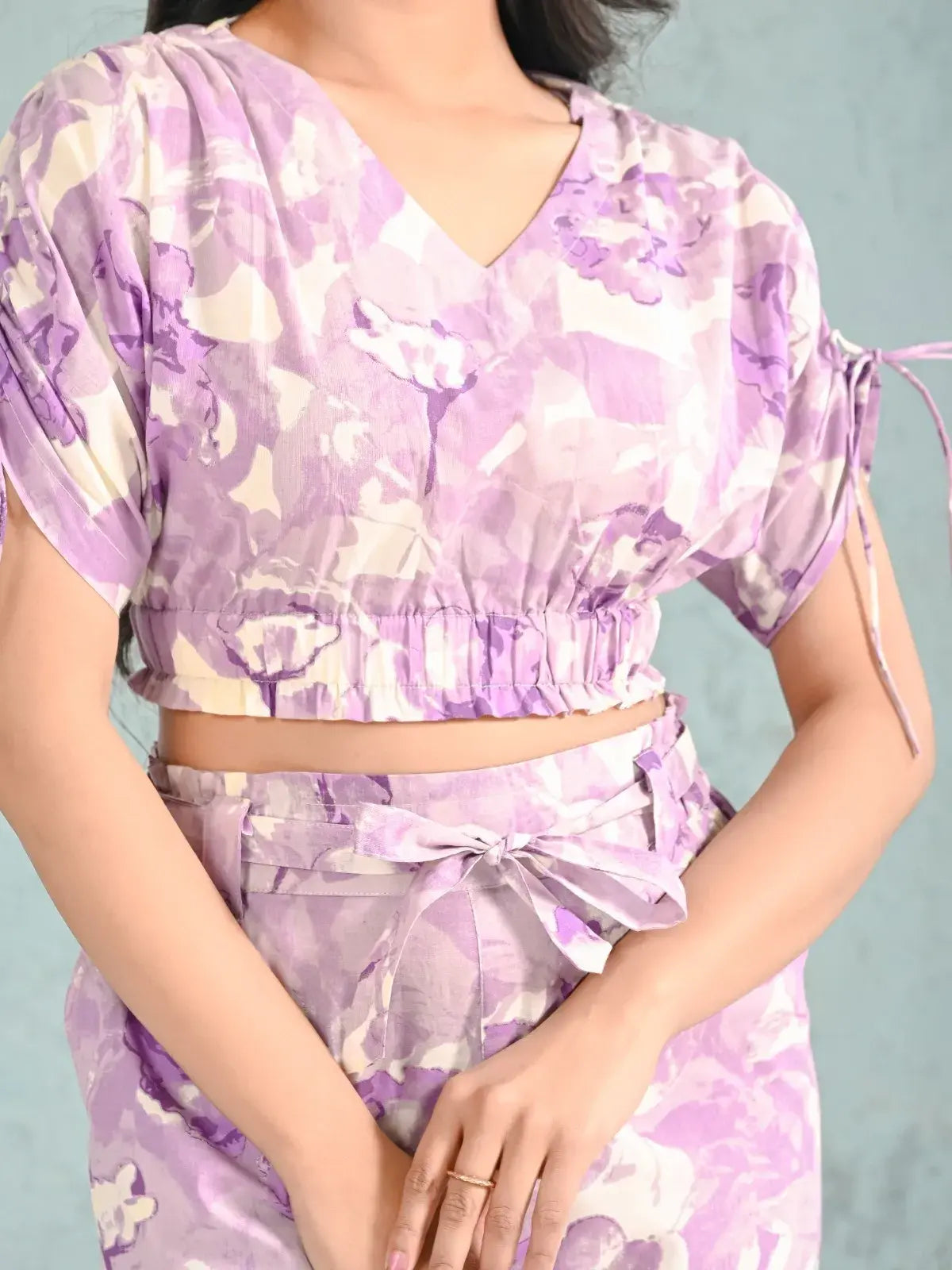 Lavender Floral Print Crop Top and Pants Co-ord Set for Women | Breezy Summer Style – Lamenda