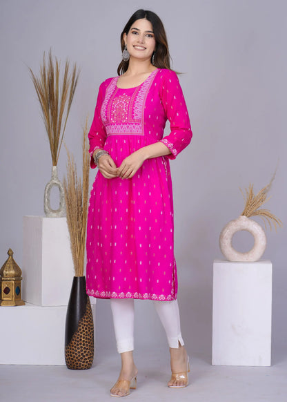 Pink Nayra Cut Printed Kurti in Cotton | Ethnic Everyday Wear for Women – Lamenda