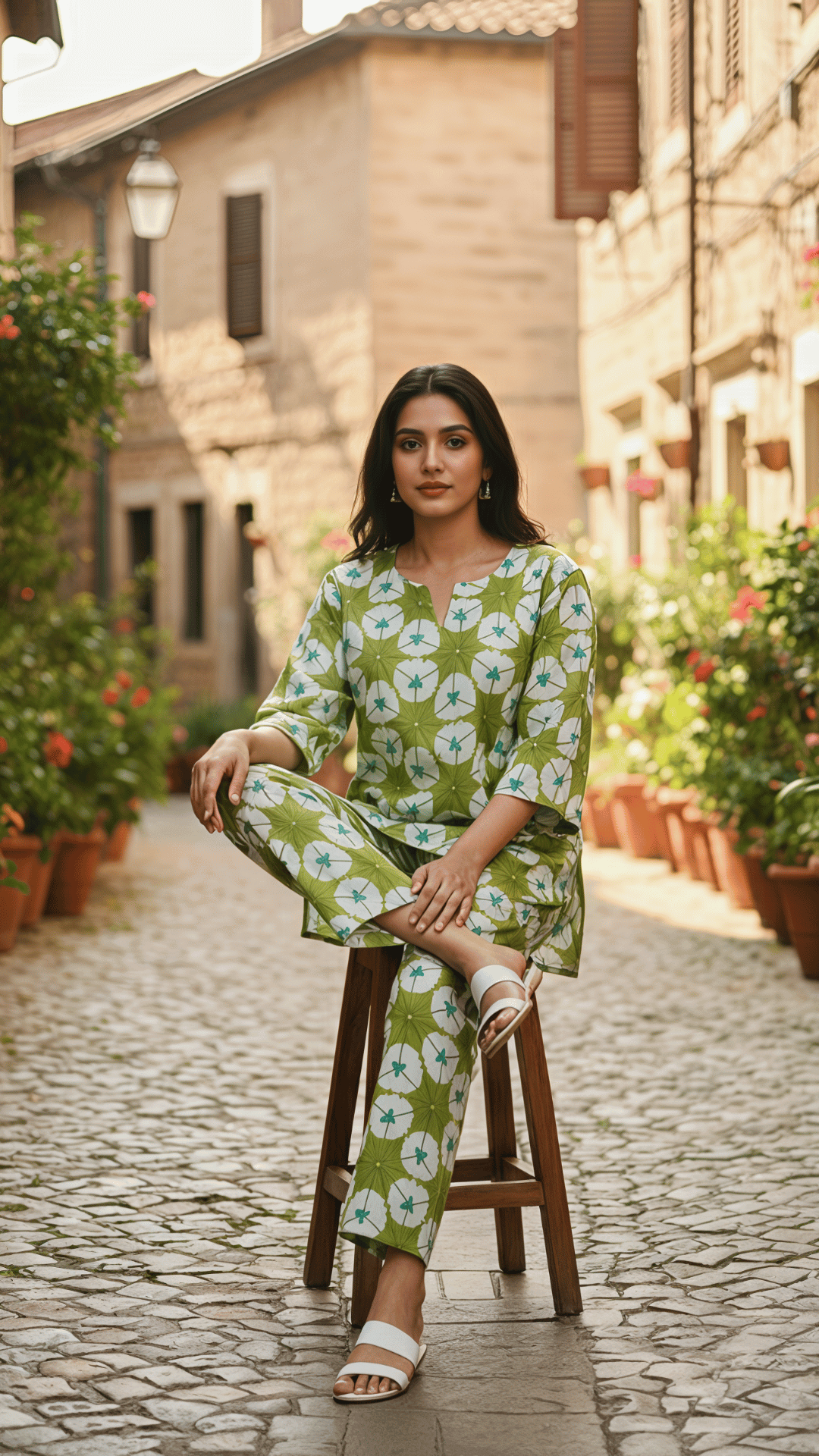 Green Printed Cotton Co-ord Set for Women | Stylish Casual Two-Piece Outfit – Lamenda