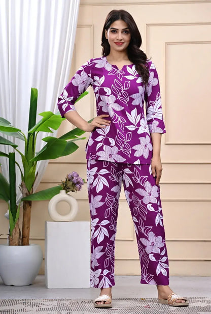 Purple Floral Print Cotton Co-ord Set for Women – Lamenda